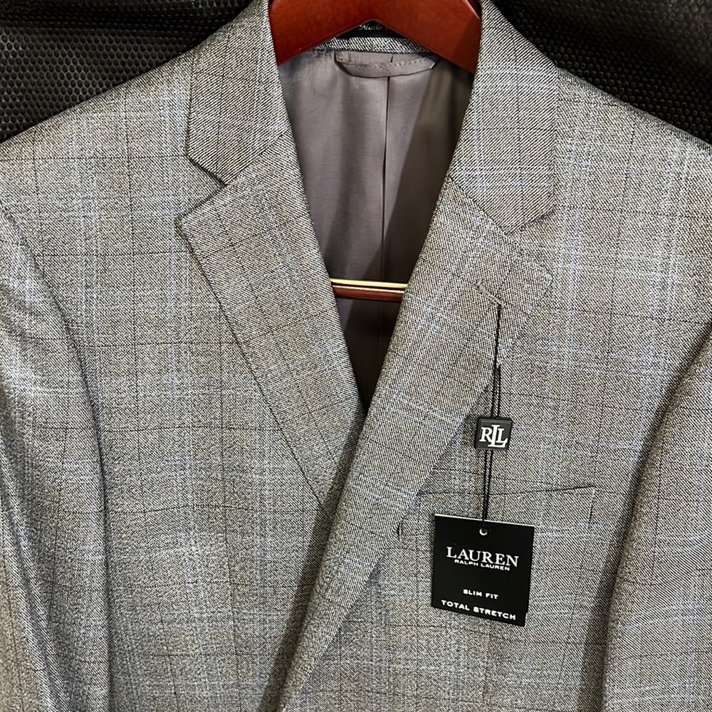 Ralph Lauren Silk/Wool Sportcoat Jacket Blazer Grey Blue Windowpane 38R